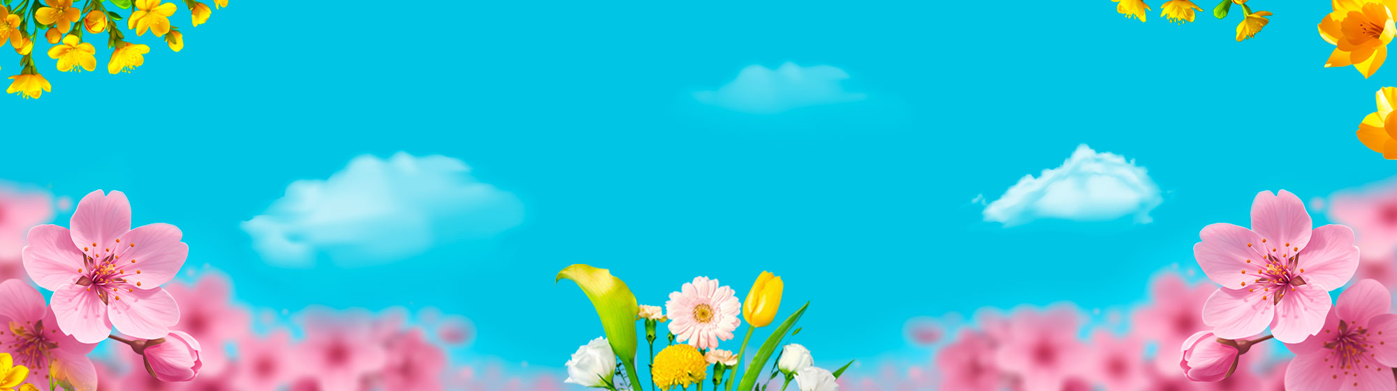 Spring walkway with flowers